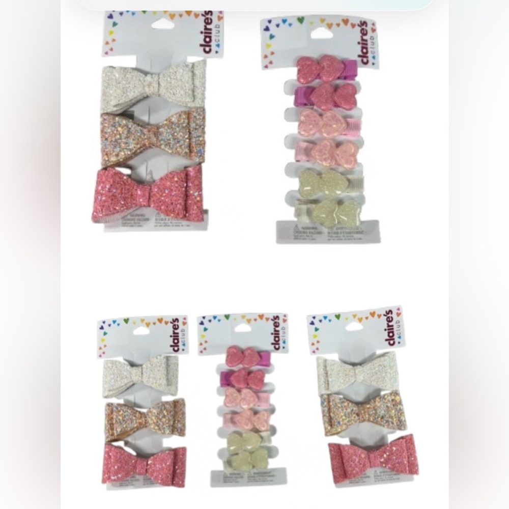 #722 #723 NWT 5 sets of Claire’s hair clips with glitter totally 21 clips